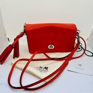 Coach Legacy Penny coral leather turn lock crossbody purse